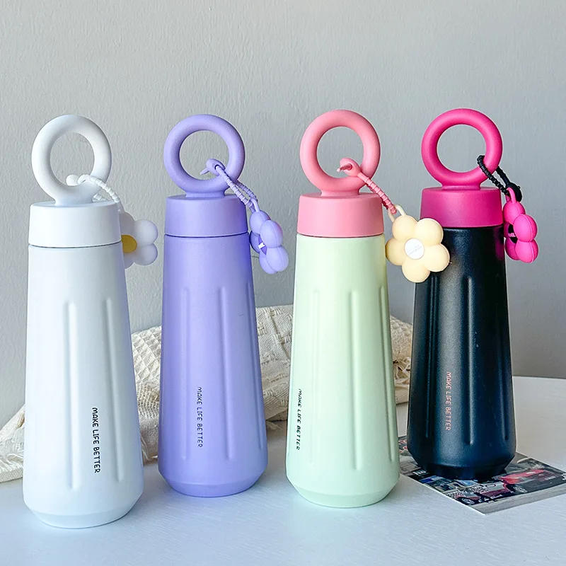 High-value Girls' Stainless Steel Thermos Cup, Sunflower Pendant, Thickened Vacuum Outdoor Children's Portable Travel Kettle