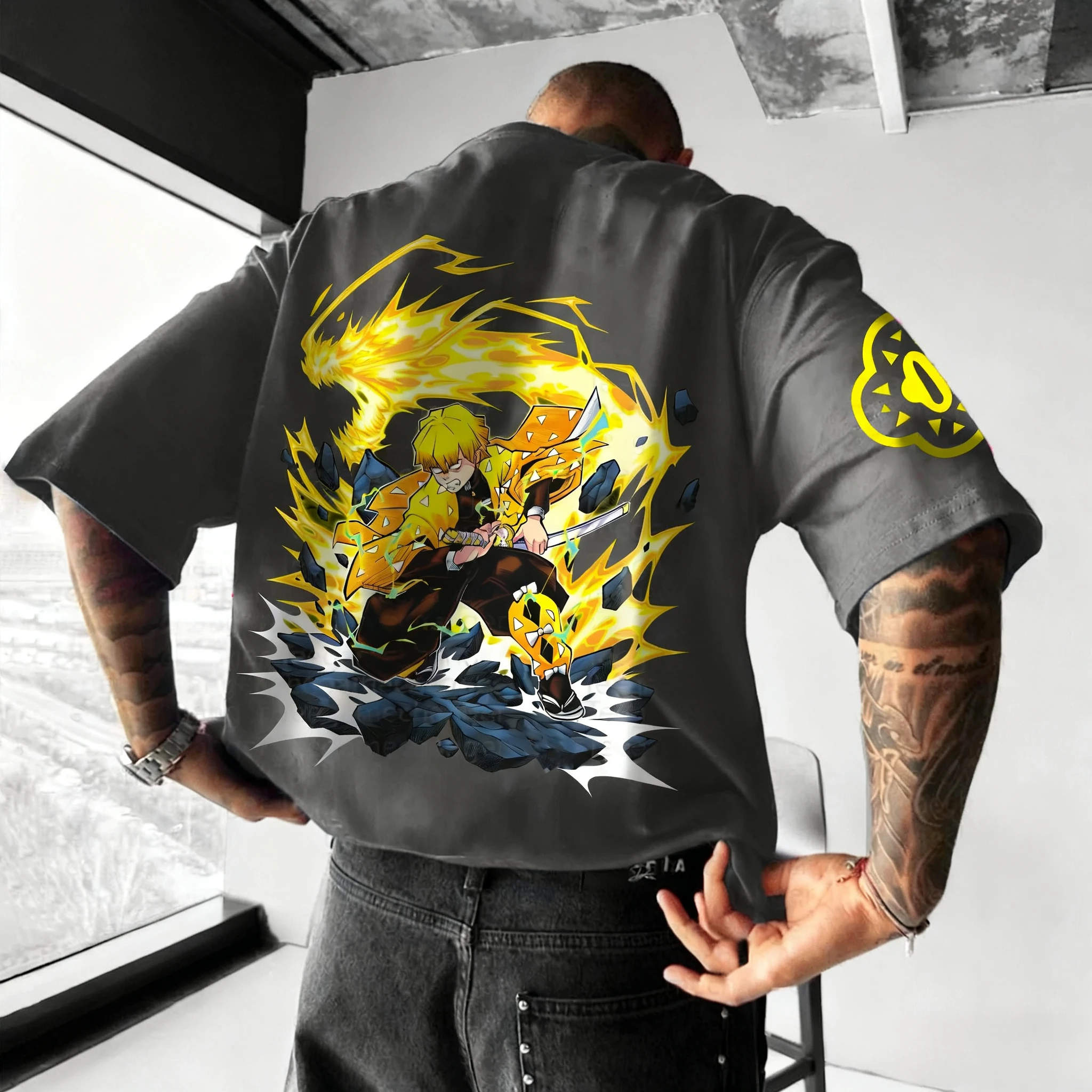 Kaos Demon Slayer Anime Print Katun Murni Lengan Pendek 2025 Pria dan Wanita Model Longgar Sporty Musim Panas Fashion Kerah Bulat