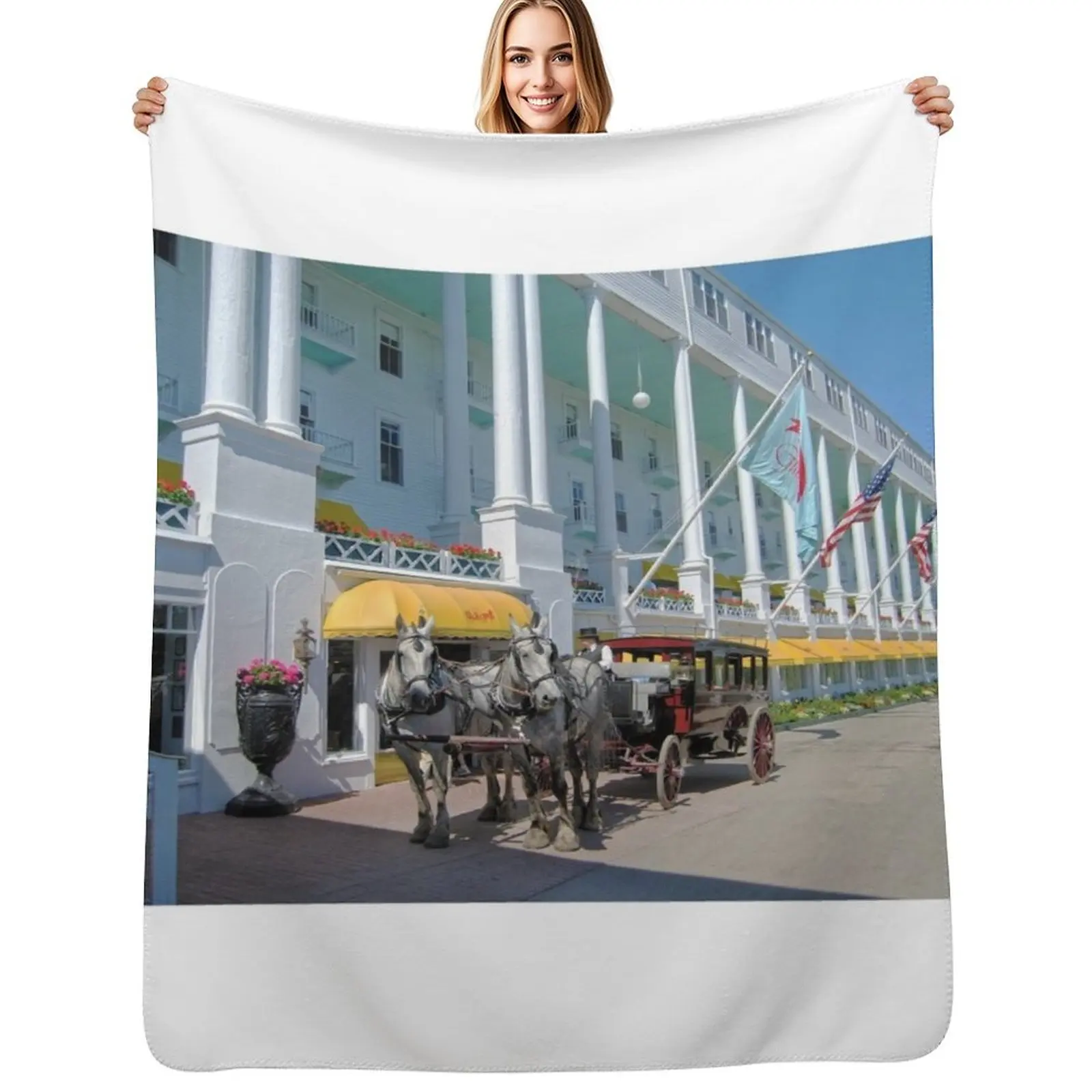 

Carriage at the Grand Hotel, Mackinac Island, Michigan Throw Blanket Single Sofa Beach Sleeping Bag Blanket