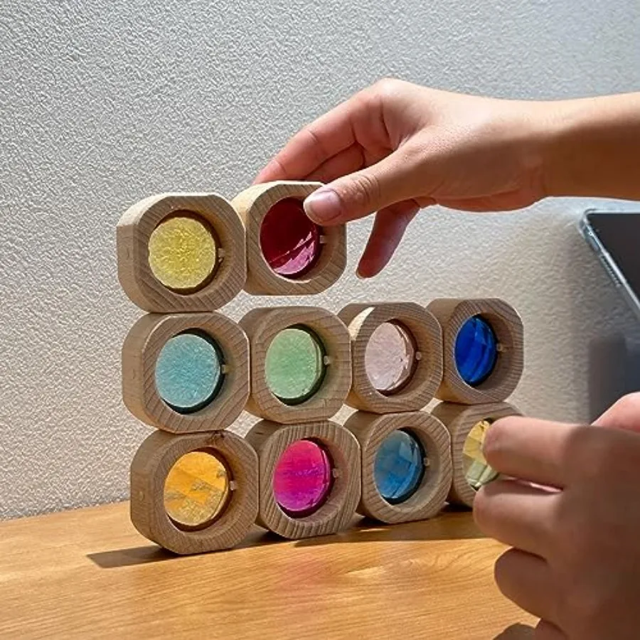 

20 шт. деревянных блоков-самолётиков, разноцветные акриловые блоки с окнами, радужные акриловые строительные кубики, развивающие сенсорные игрушки