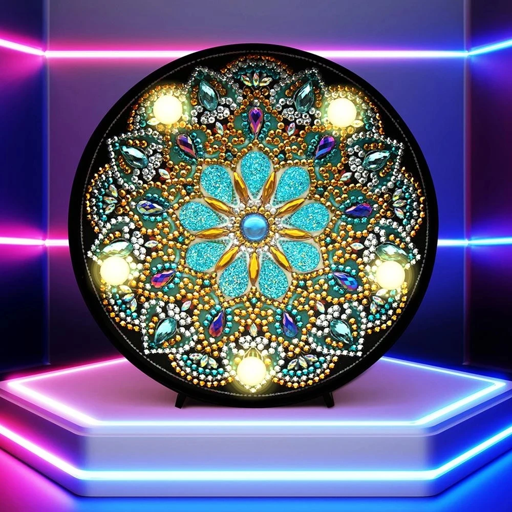 DIY Mandala Alien Diamond Painted LED Night Light Diamond Mosaic Diamond Painted Round Light Dekoracja sypialni Prezent świąteczny