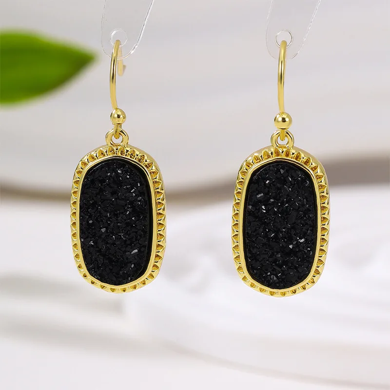 Resin Imitation Crystal Cluster Earrings Oval Hexagon Druzy Charms Earings Brand Jewelry for Women Party Gift