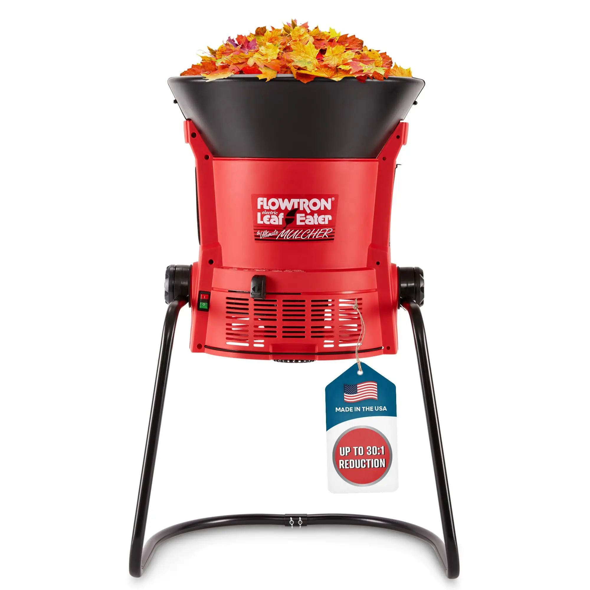 Electric Leaf Mulcher and Shredder, 30:1 Ratio, 21 in Funnel | Plug-in yard tool for wet or dry leaves, grass, and pine