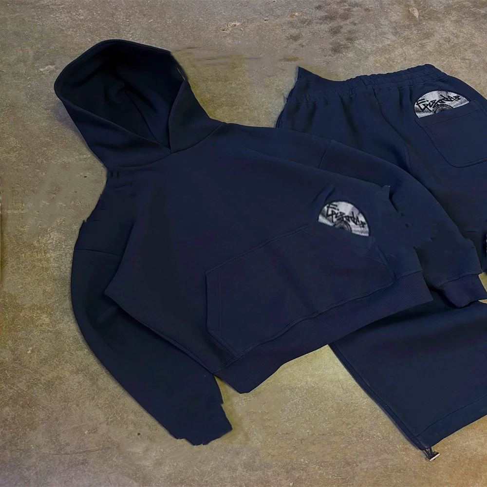 Personalized Hoodie and Sweatpants Set, Long-Sleeved Pullover Hooded Shirt, Retro Coat, Street Style Couple, Multiple Styles view 3