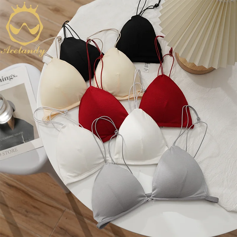 French Women Bra Front Closure Underwear Comfort Bralette Triangle Cup Spaghetti Strap Style Seamless Beauty Back Bras