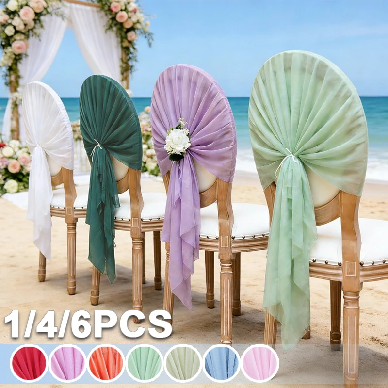 

Tulle Wedding Chair Sashes Elegant Pleated Set for Ceremony Party Banquet Decoration Lightweight Sheer Fabric Salon Supplies