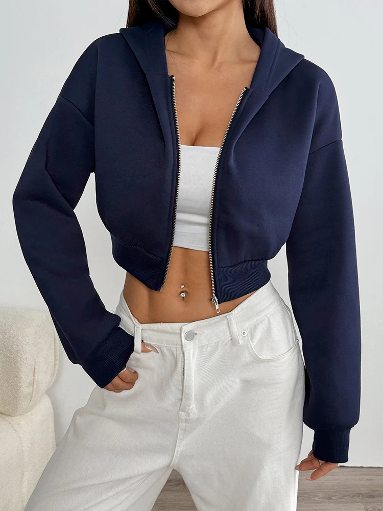 여성 후드티 가을 신상 스트리트웨어 패션 긴 소매 지퍼 캐주얼 슬림 다용도 후드티 크롭탑 여성 스포츠 코트 의류