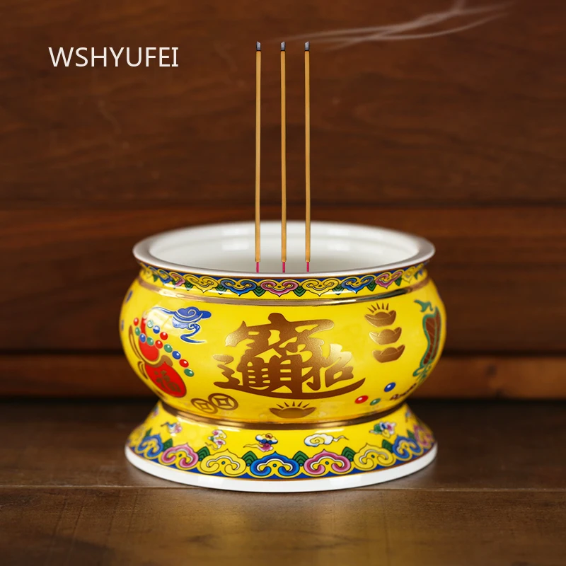 Wealth and Treasure Offering Set Ceramic Incense Burner Dedicated To The God of Wealth, Guanyin, and Immortal Family