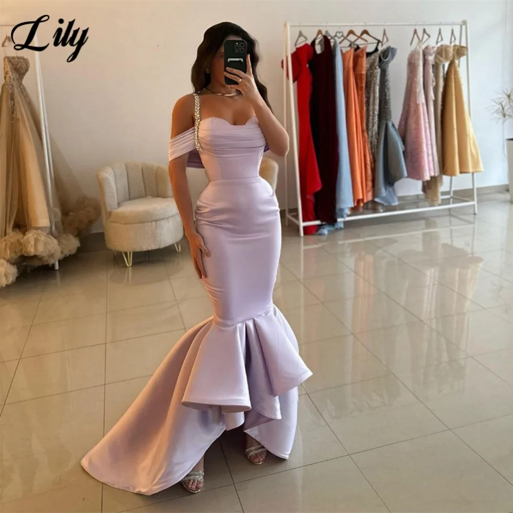 

Lily Pink Elegant Prom Dress Sweetheart Off the Shoulder Mermaid Evening Dresses Satin Backless Ball Gown robe soirée Customized