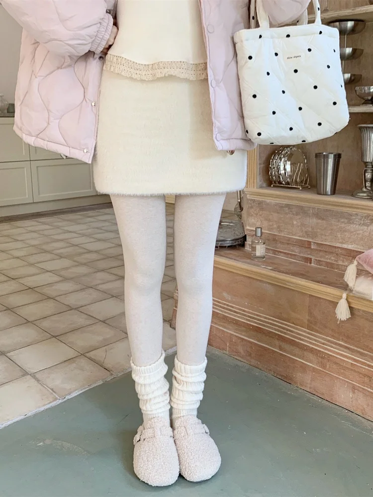 

Sweet High Waist ort Knitted Skirt Soft Faux Mink Wrap around Skirt Warm Daily Wear Polyester Fiber Elastic Waist Skirt