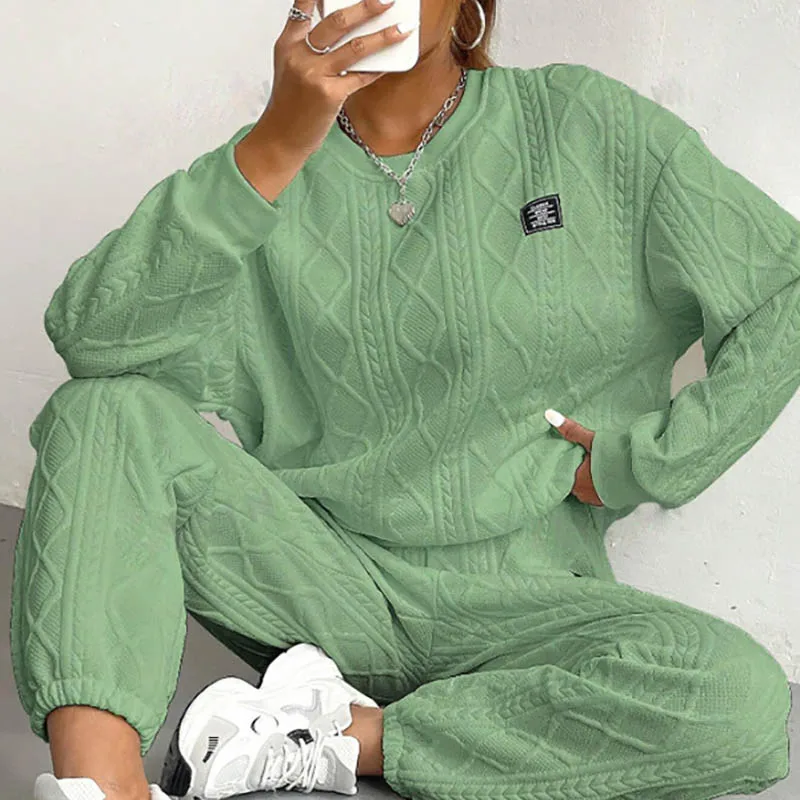 Women Autumn Sweatshirt Set Winter Fashion Solid color Loose hoodies pullover top and long pants 2pcs set Female sport tracksuit
