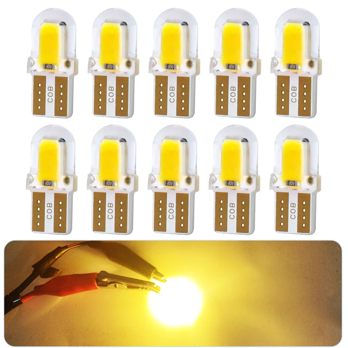 Super Bright T10 COB Chips Lens Bulbs W5W 168 Signals Lights for Car Turn Signals Brake Side Light Red/Yellow/White/Blue/Pink