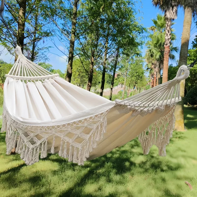 1PC Outdoor Camping High Load Bearing Hammock Tassel Canvas Garden Swing Chair Hanging Bed Foldable Out/Indoor Hanging Hammock