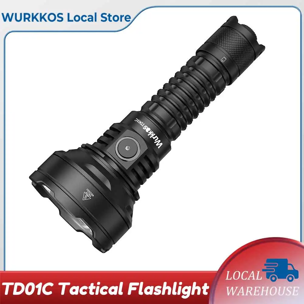 Wurkkos TD01C 21700 wiederaufladbare taktische LED-Taschenlampe, 1800 Lumen mit Fahrerlicht, 1000 m Reichweite, IPX8 wasserdicht, Endlichtschalter, geeignet für Outdoor-Wanderungen und Notfälle,