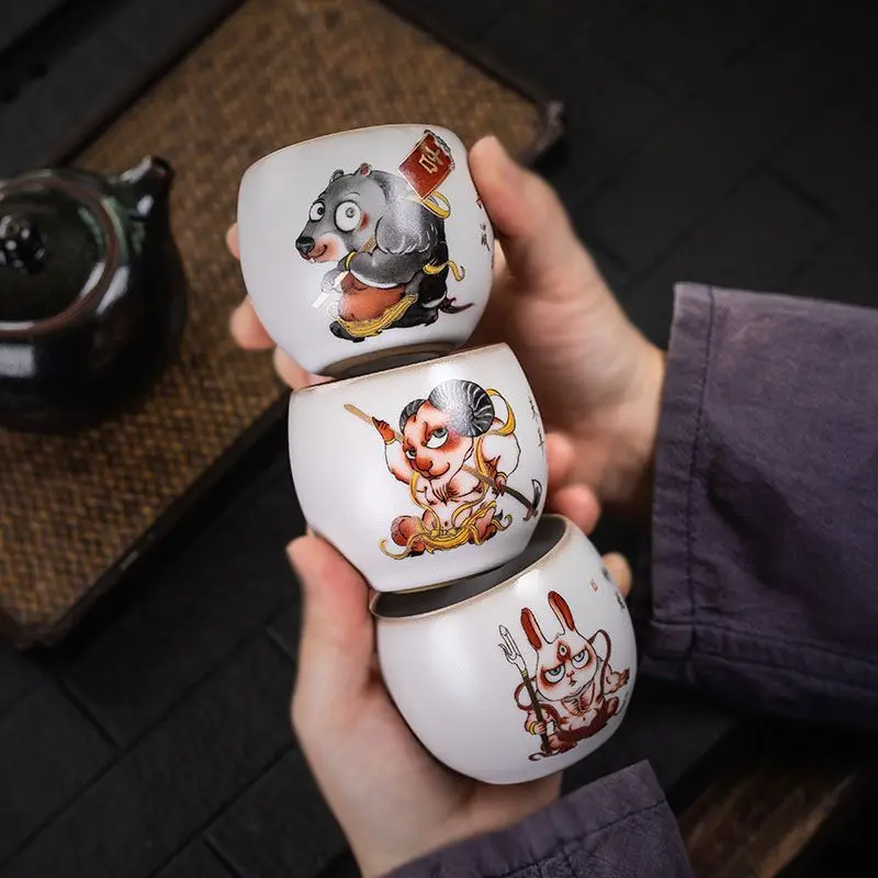 Chinese retro style Handpainted Animals Ceramic Teacup China Coarse pottery Tea cup Coffee cups