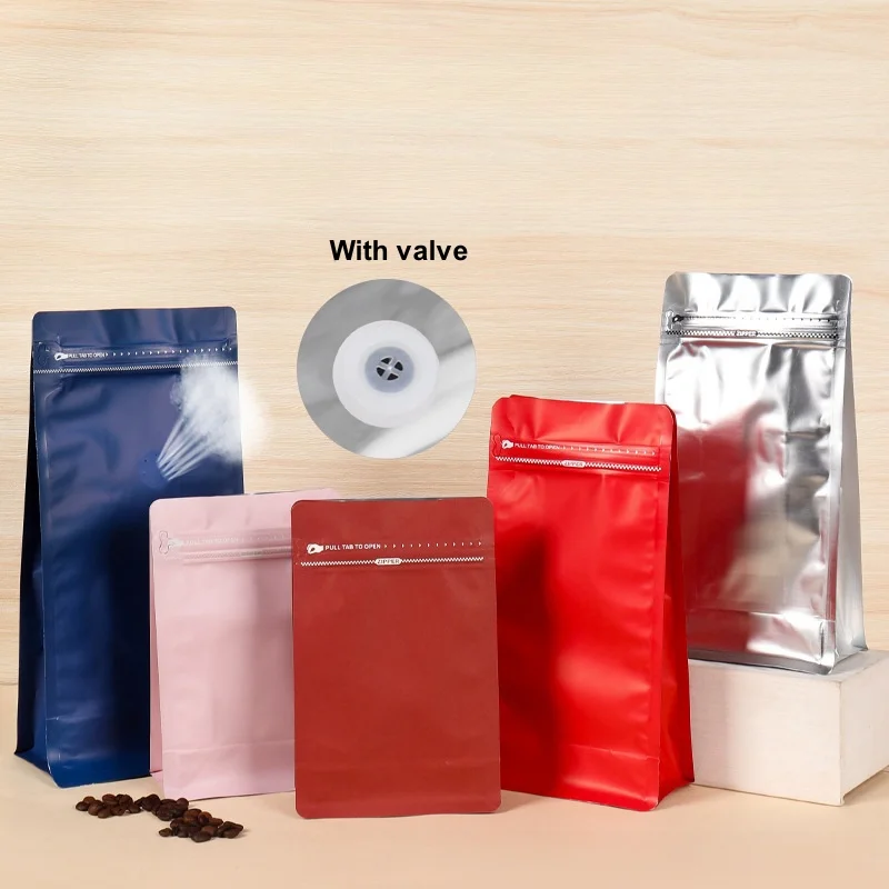 StoBag 50pcs Coffee Beans Bag Packaging Aluminum Foil with Air Valve Sealed for Food Powder Tea Nuts Storage Airtight Pouches