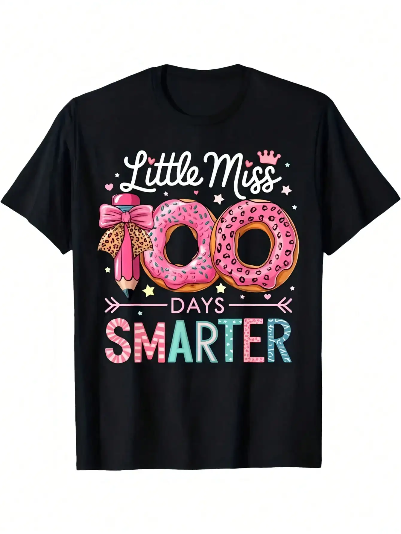 

Футболка Smarter Kids на 100 дней, с рисунком розового пончика и карандаша, из мягкого хлопка, с короткими рукавами, для девочек