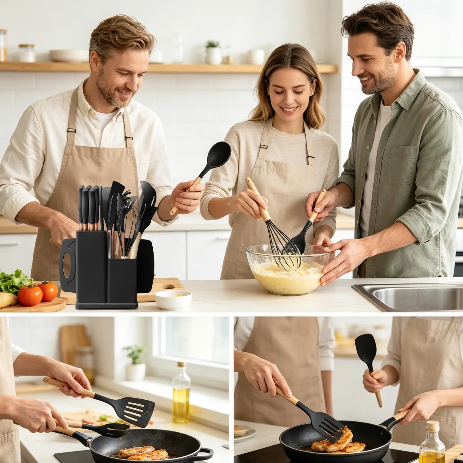 Cooking Utensils 19-Piece Nonstick Safe Silicone Heat Resistant Kit Kitchen Cooking Tools Set For Home Indoor Counter Apartment