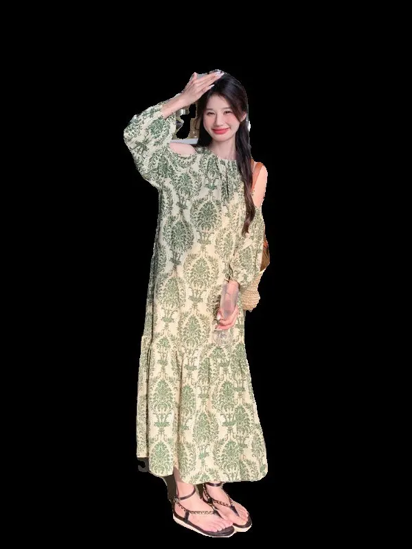 플러스 사이즈 여성을 위한 레이드바 플로럴 프린트 오프숄더 드레스 플러스 사이즈 여름 루즈핏 배 커버 슬리밍 롱 스커트