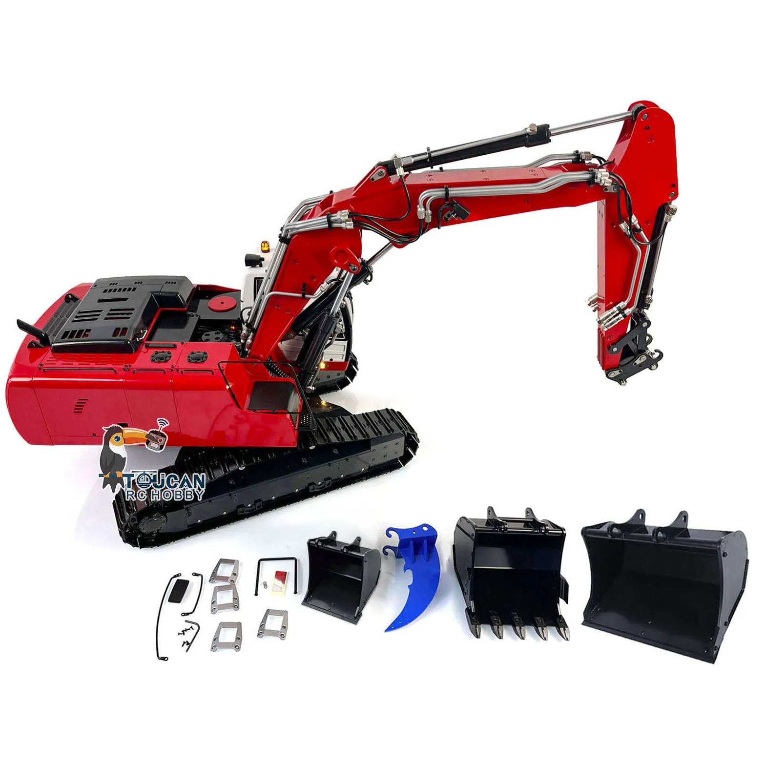 Czerwona 1/14 Hydrauliczna Koparka RC 946 3 Ramiona Gąsienicowa Koparka Budowlana Model Radiowy Rozłupywacz Szczękowy Zabawki dla Dorosłych TH22730 TOUCAN RTR Ver