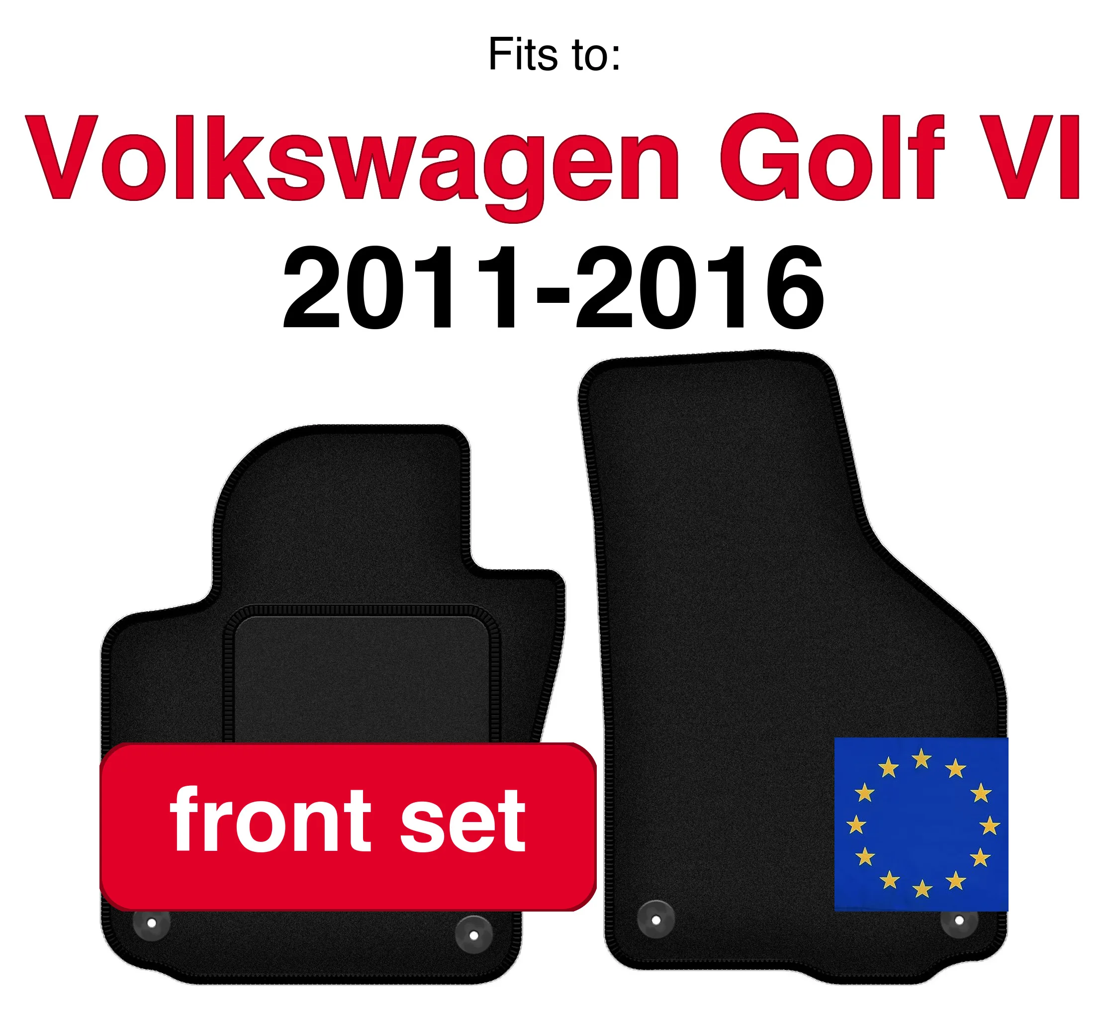 Image of Auto-Velours-Fußmatten vorne für Volkswagen Golf VI Cabrio (2011-2016) - Schwarz (2 Stück) Set Auto-Fußmatten vorne