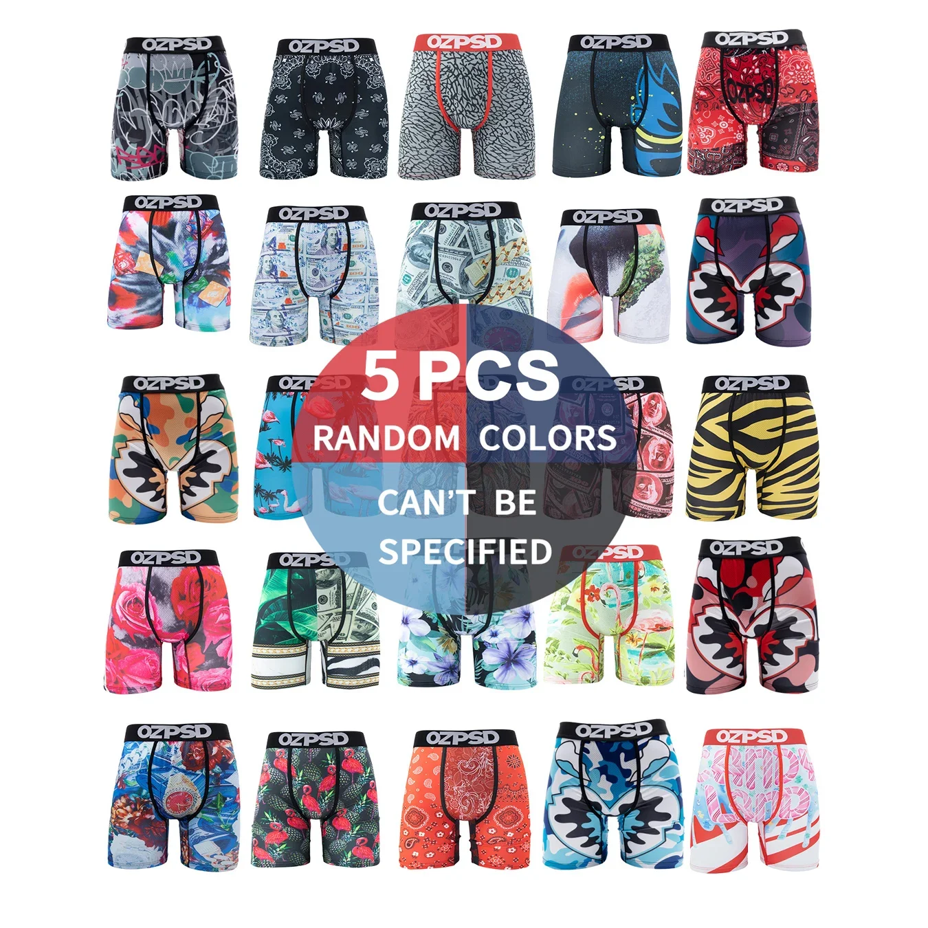 

OZPSD 5 шт., сексуальные мужские трусы-боксеры, дышащие сетчатые мужские трусы с принтом в промежности, мужские трусы-боксеры больших размеров, плавки