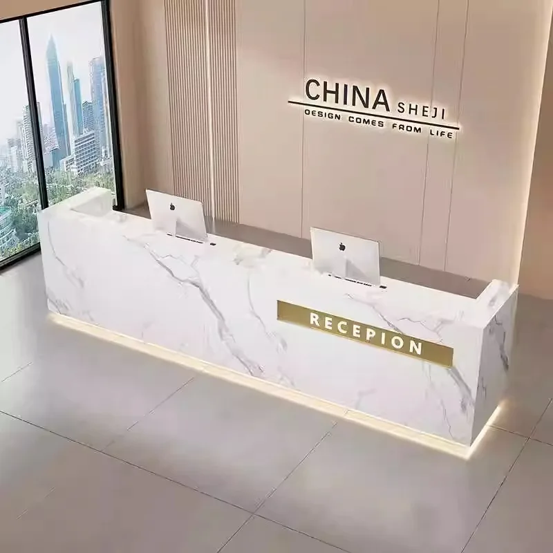 Company Front Desk Reception Desk Hotel Lobby Paint Bar Counter Real Estate Imitation Marble Counter checkout page