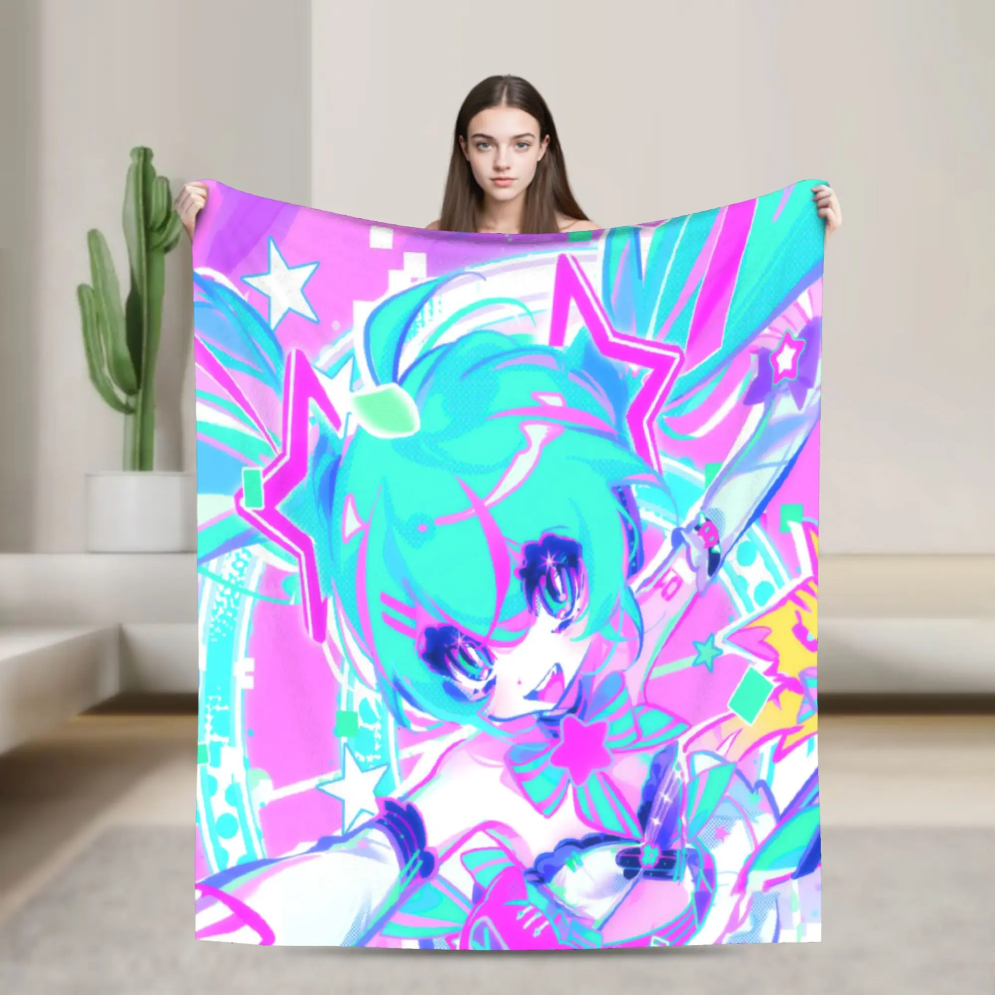 Custom Sofa Fleece Popular H-Hatsuned M-Mikus Hot Throw Blanket Warm Flannel  Blankets for Bedroom Office Sofa Quilt