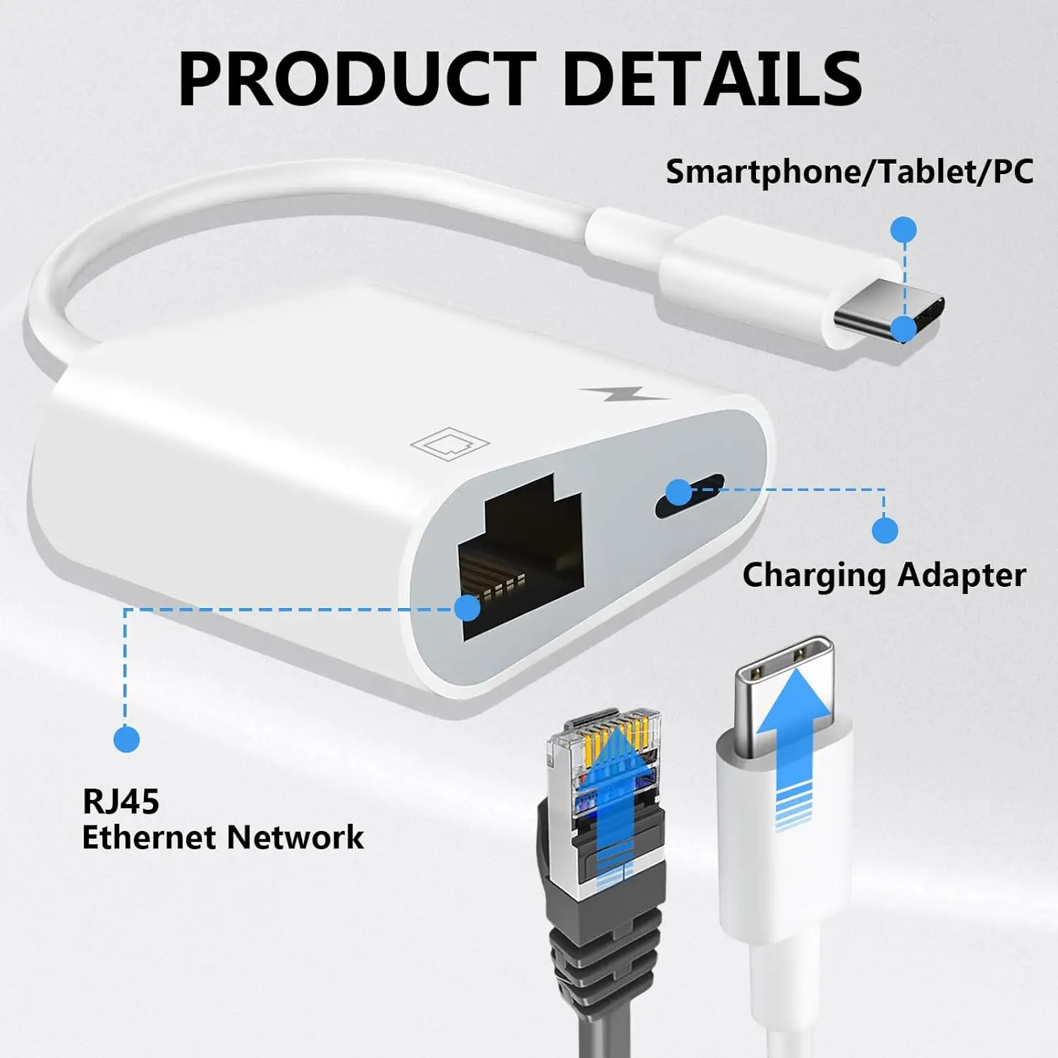 USB C to Ethernet Adapter, 2-in-1 USB C to RJ45 Ethernet Adapter with 60W Type C PD Charging Port Supports 100Mbps