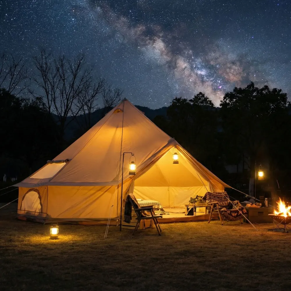 

Всесезонная палатка-бельтент 16,4 фута, бежевая водонепроницаемая юрта для глэмпинга с отверстием для дымохода, вмещает 10 человек, семейная палатка для кемпинга