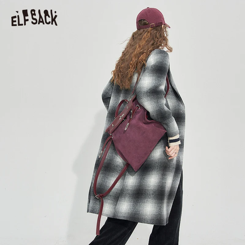 ELFSACK-Combinaison à carreaux vintage pour femme, vêtements d'extérieur élégants mi-longs, hiver 2023