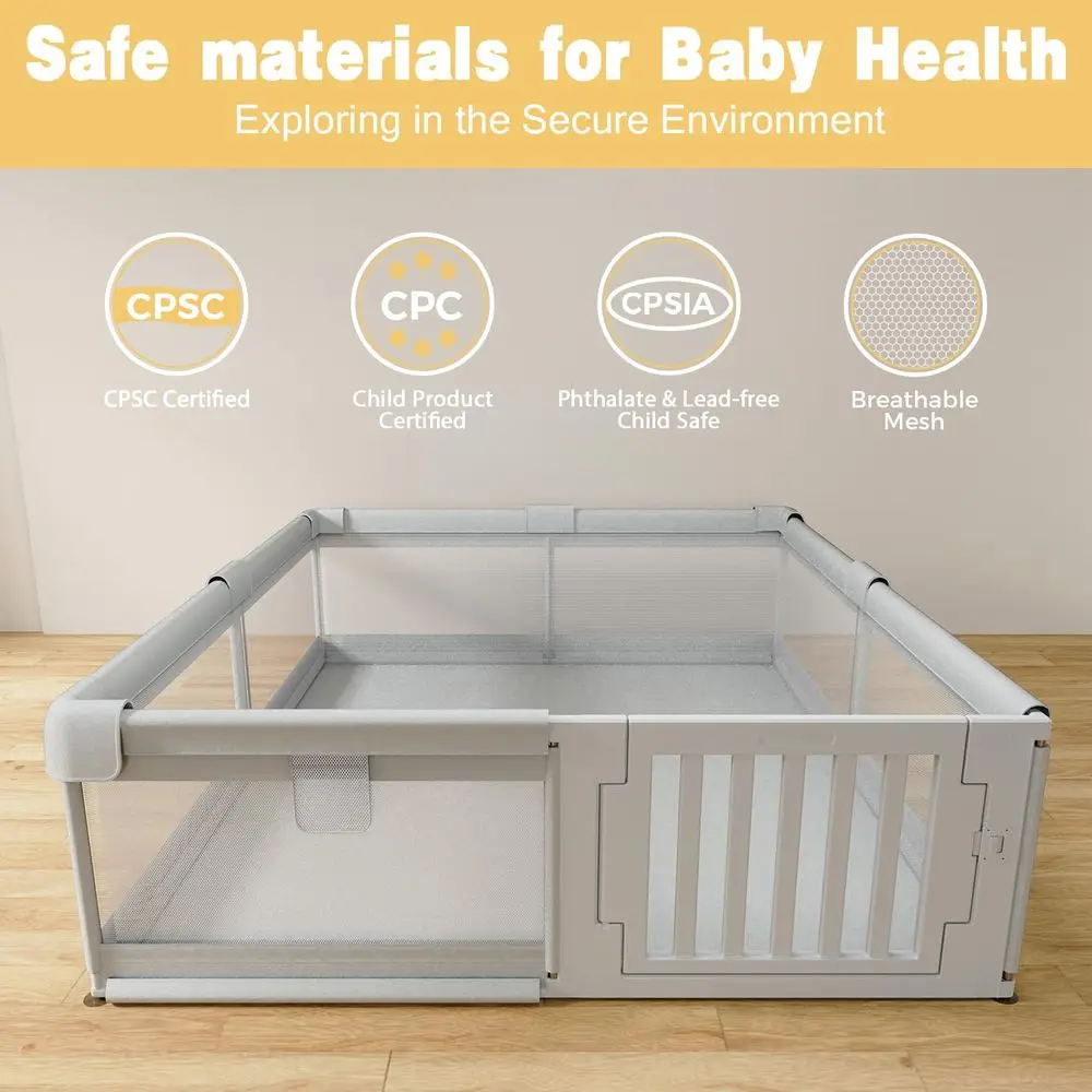 Duży kojec dla malucha z bramką, bezpieczny plac zabaw dla dzieci w wieku 0-3 lat, oddychająca siatka, ogrodzenie dla niemowląt do salonu, wymiary 71 x 59.