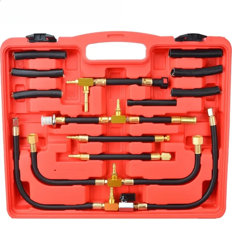 TU-443 Automotive Fuel Pressure Gauge Tester Injection Kit 0-140 PSI Dual Dial Accurate Reading Car Manometer Flow Trucks Tools