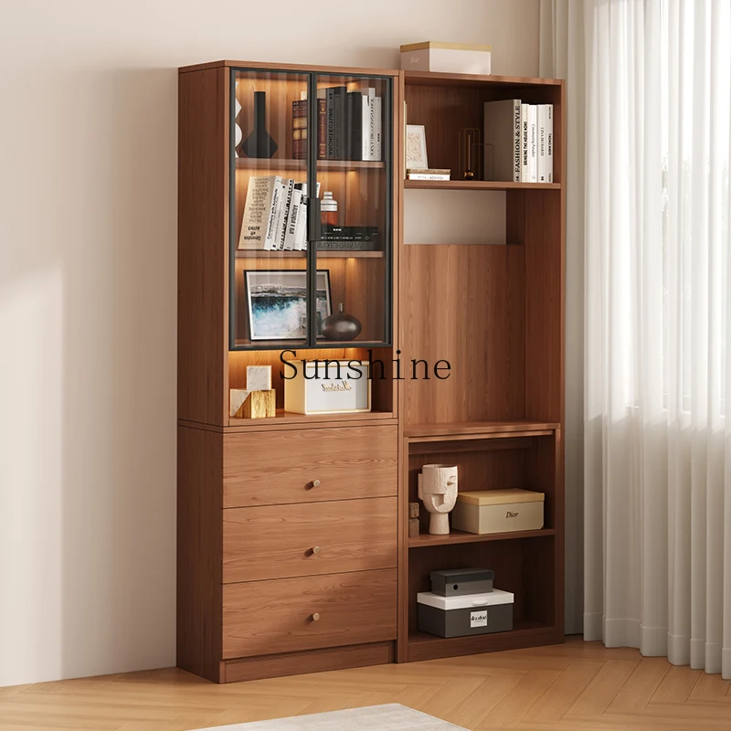 Corner folding retractable desk, cabinet integrated solid wood medium and ancient style home learning, small apartment