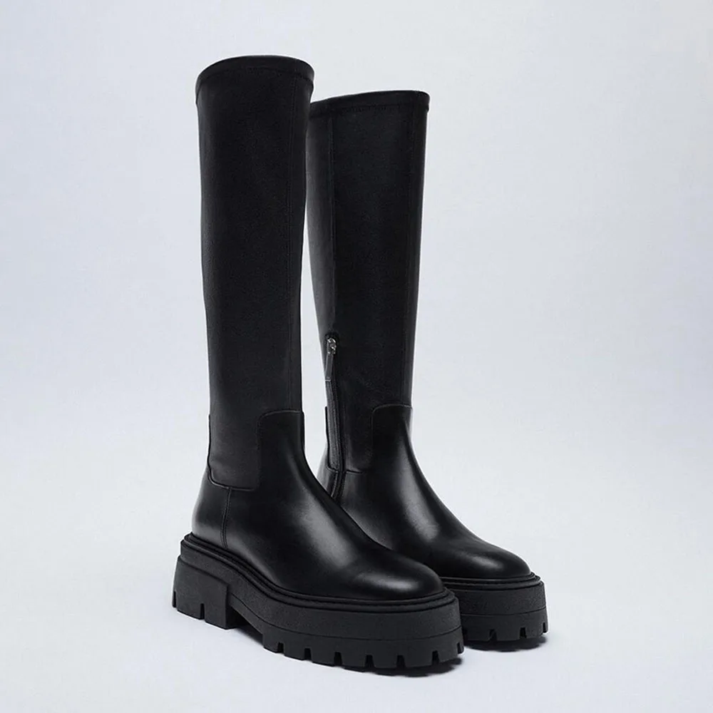

FWRD Women's Black Leather High-Rise Tall Boots, Chunky Grip Sole, Sleek Fit & Comfortable for Autumn 2025 #FWRD000373