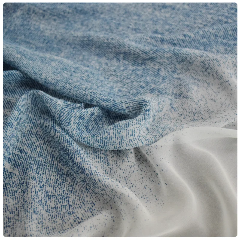 European Wind Gradient Denim Print Chiffon Fabric, Summer Dress, Shirt, Sunscreen Cloth Tissue, Thin Soft Transparent T2371