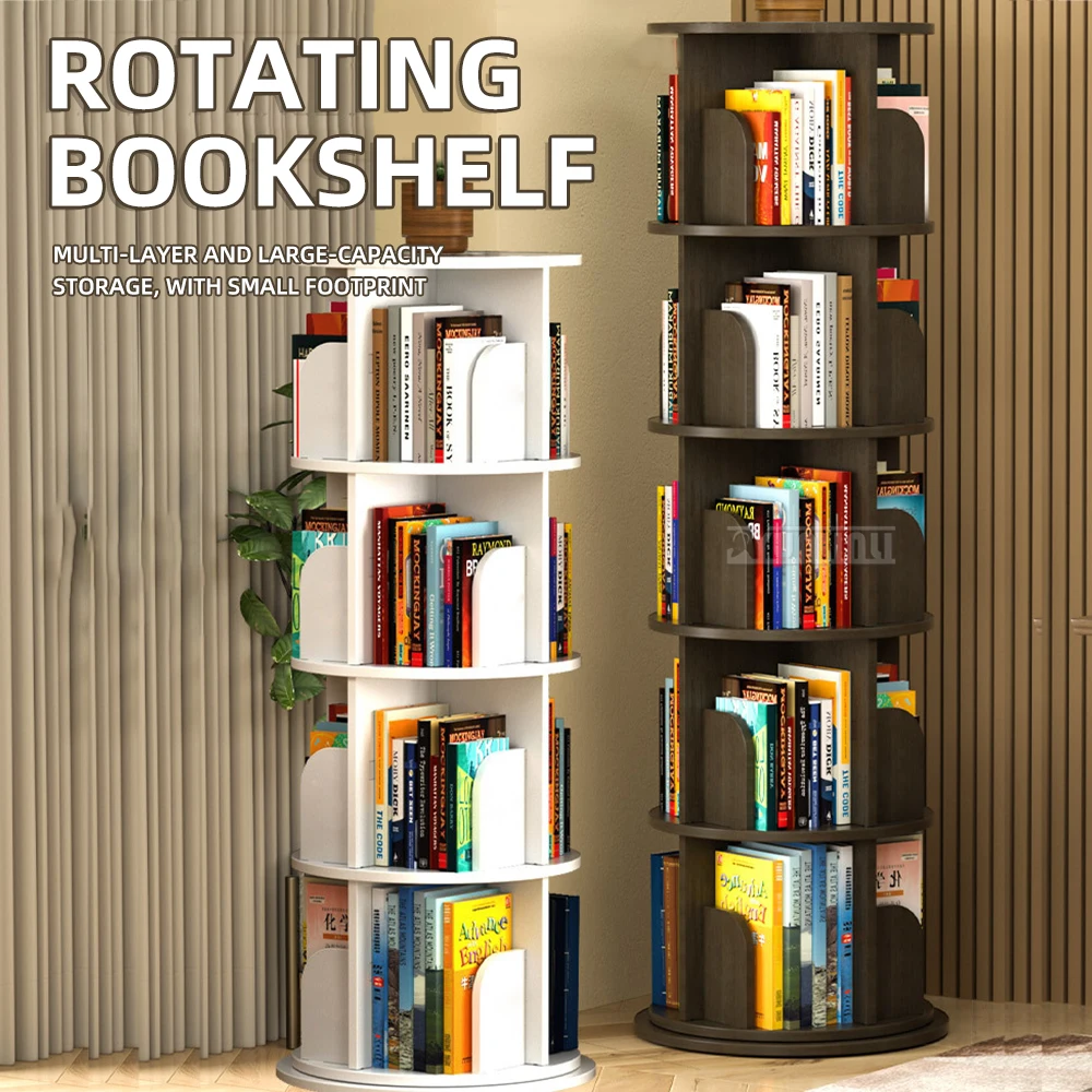 2026 Rotating bookshelf 360-degree rotation Floor standing shelf Home storage rack Bookshelf