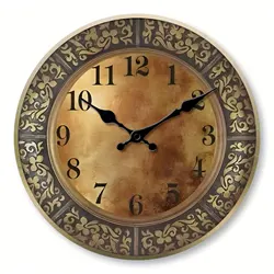 Wooden silent wall clock, antique brass pattern design, modern design, home decoration, living room dining room decoration