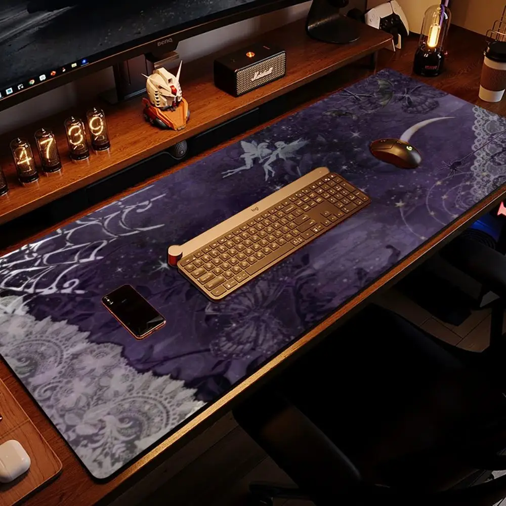 Dark Moon Butterfly Mousepad Desk Mat Smooth Cloth Surface Thick Rubber For Gothic Esports Desk