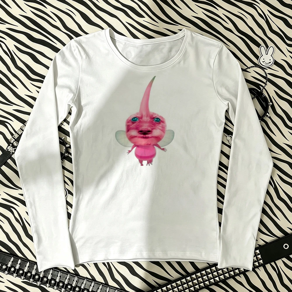 Dreamy Blonde Girl Rose Flower Watercolor Print Women Long Sleeve T-Shirt Crew Neck Slim Fairy Grunge Coquette Y2K Fitted Top