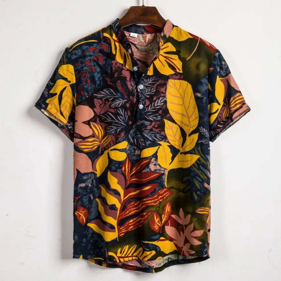 

Men's plus Size Hawaiian Shirt Short Sleeve Knot Cotton Blend Resistant Wrinkles Versatile for All Seasons