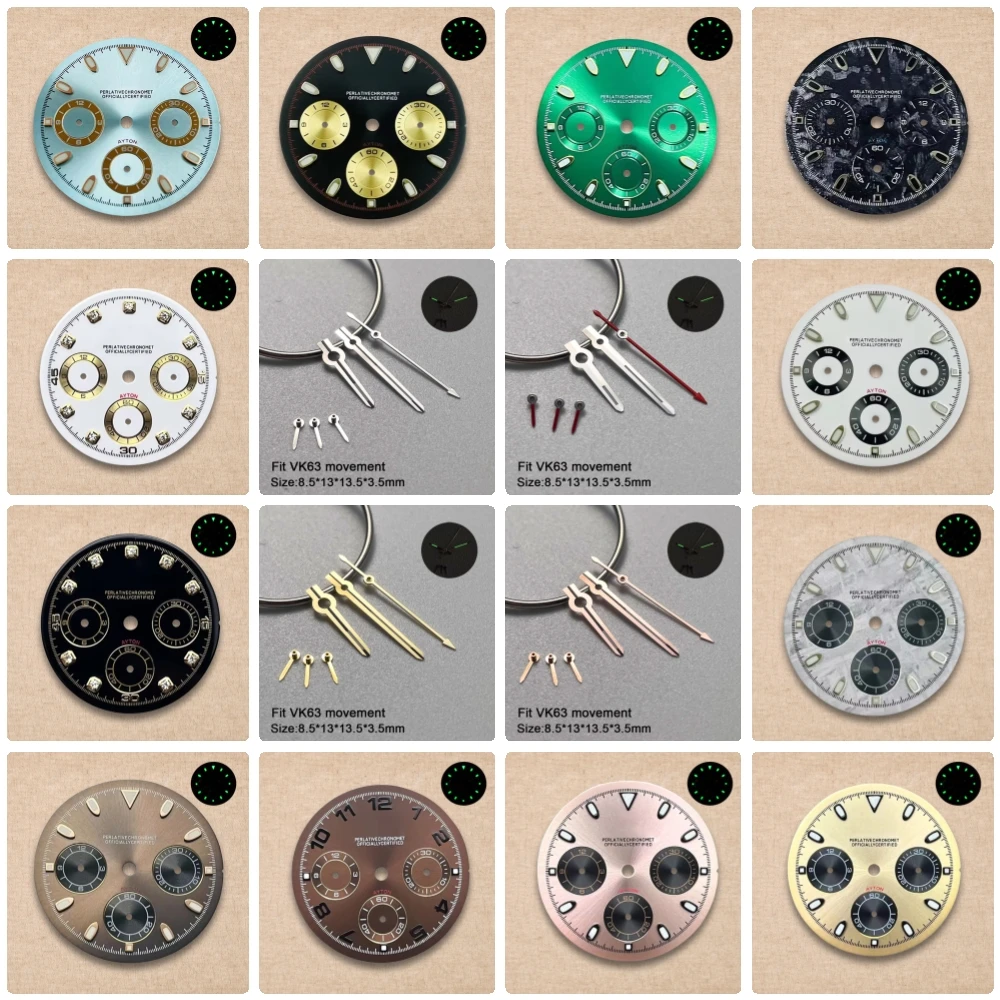 New S Logo Dial 29.5mm VK63 Dial DTN Panda Dial Suitable For VK63 Movement Green Luminous Watch Modification Accessories Tools