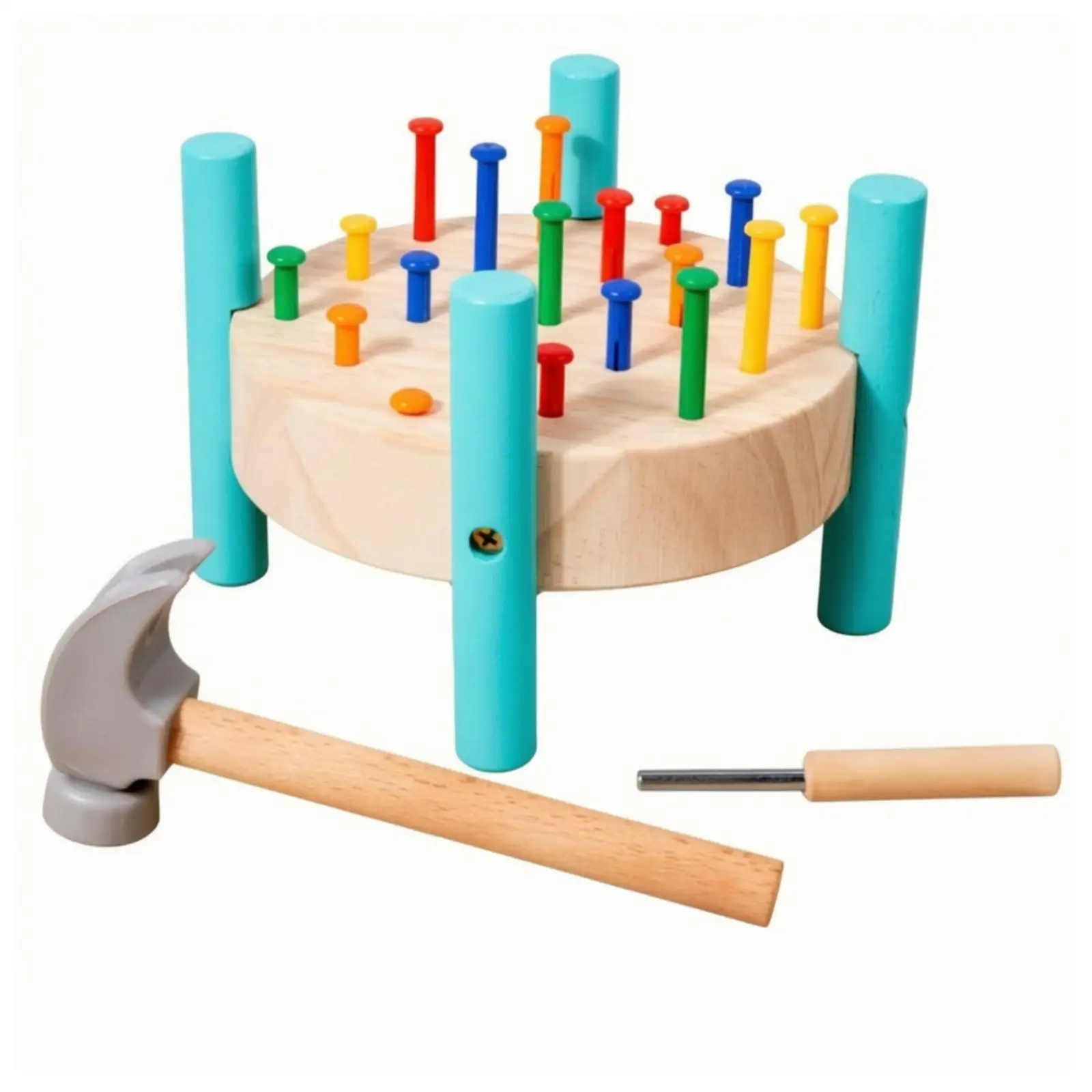 Children Wooden Hammering Pegboa Toy Set for Hand Eye Coordination Montessori Learning Pounding Board Game