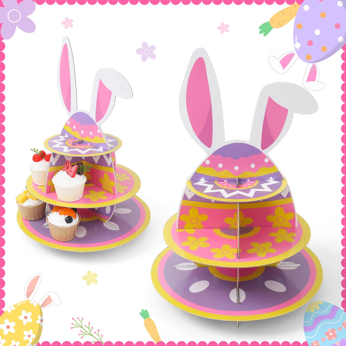 1set 3Tier Easter Bunny Ears Party Cake Display Stand Easter Rabbit Theme Happy Birthday Cupcake Rack Holder Happy Easter Decor