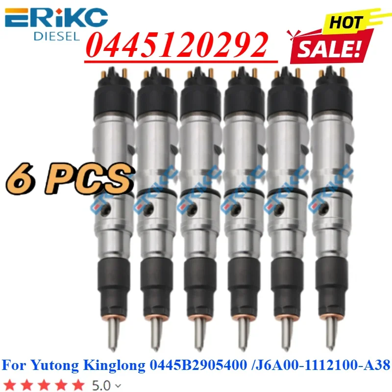 6 PCS 0445120292 Diesel Fuel Injector 0 445 120 292 Auto Engine Nozzle For YUCHAI Yutong Kinglong 0445B2905400 J6A00-1112100-A38