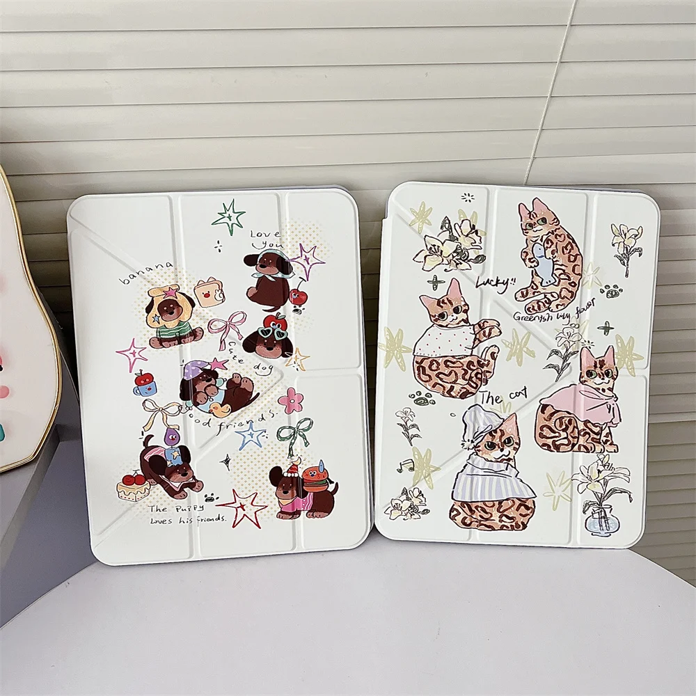 

Cute Cats Dogs Cases for iPad Pro11 2025 13" 2024 12.9 M2 M4 10th Case 9.7 5th 6th 10.2 7th 8th 9th 10th Air 4 5 6 7 mini Cover