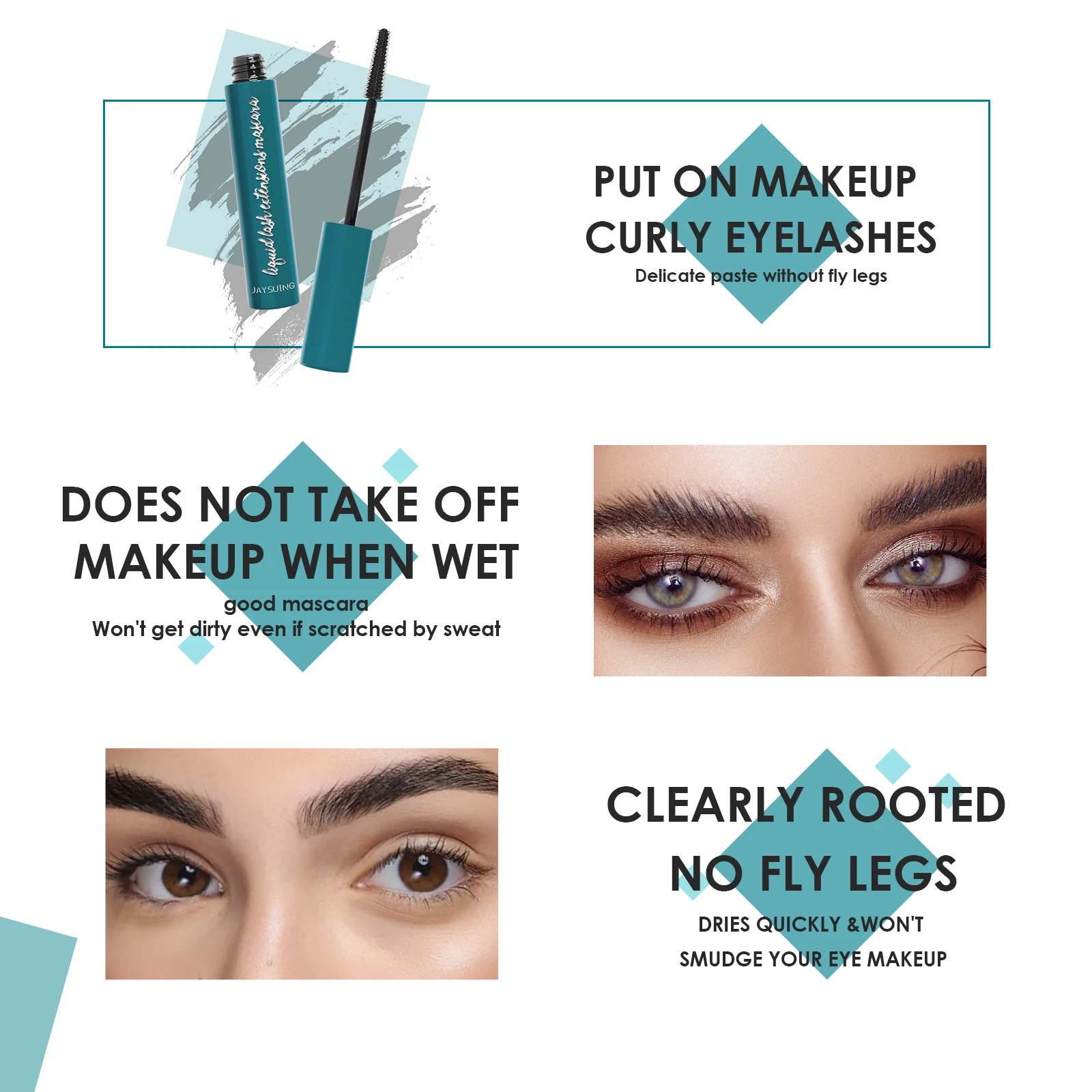 Mascara allungante nero voluminoso e arricciante, trucco per ciglia impermeabile a prova di sbavature naturali di lunga durata
