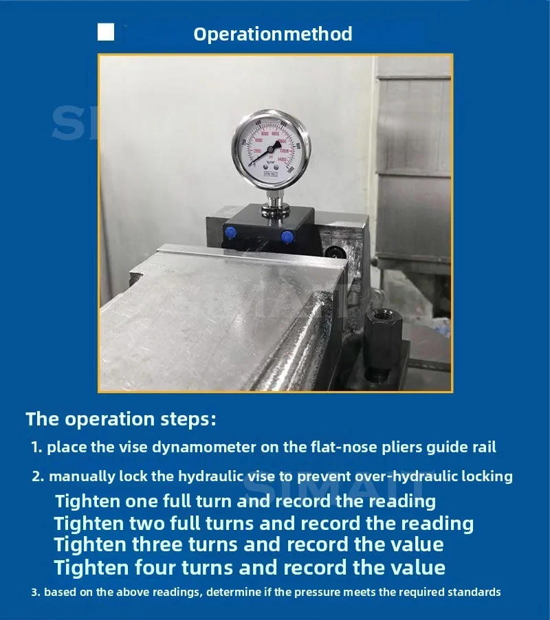 Hydraulic Clamp Force Tester 0-10T for Milling Vise, Model PM-1000 Pressure Gauge
