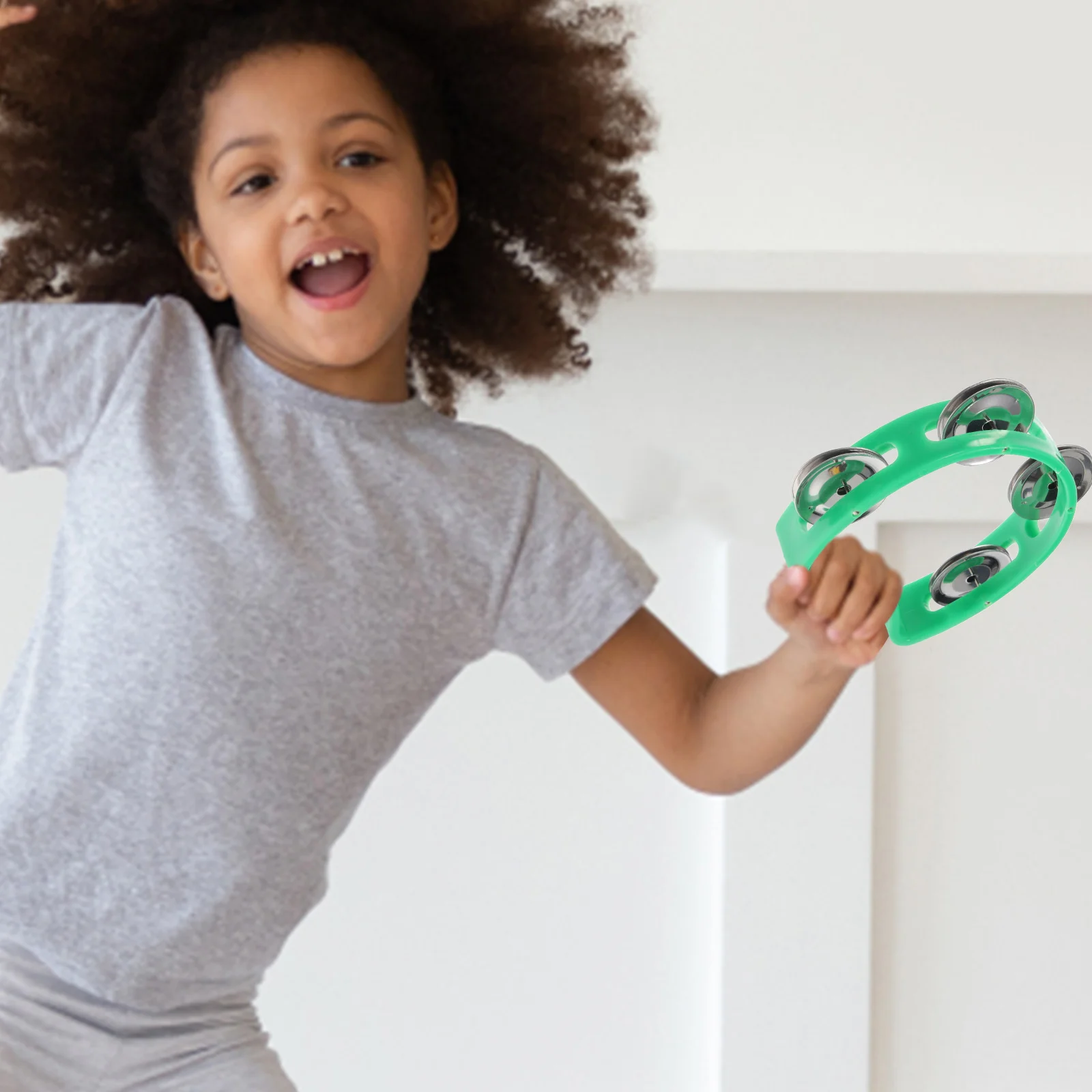 

2 pcs Durable Kids Tambourine Instrument Ergonomic Handle Music Concert Party Jingles Random Color Plastic Percussion