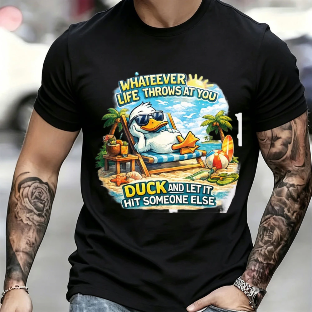 Whatever Life Throws At You Duck Pun Graphic T-Shirt Unisex Cotton Short Sleeve Top Beach Tropical Summer Vibe Casual Street Tee